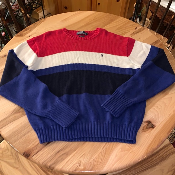Polo Ralph Lauren Other - Vintage 90’s POLO RALPH LAUREN Red White Blue USA Crew Sweater Sweatshirt XL VTG